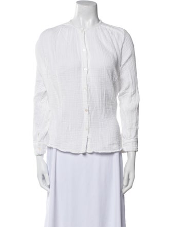 MILLE Mock Neck Three-Quarter Sleeve Button-Up Top
