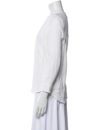 MILLE Mock Neck Three-Quarter Sleeve Button-Up Top