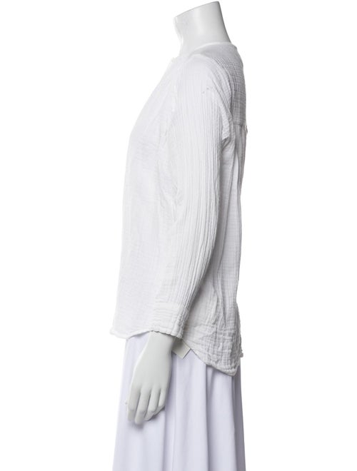 MILLE Mock Neck Three-Quarter Sleeve Button-Up Top