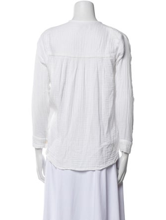 MILLE Mock Neck Three-Quarter Sleeve Button-Up Top