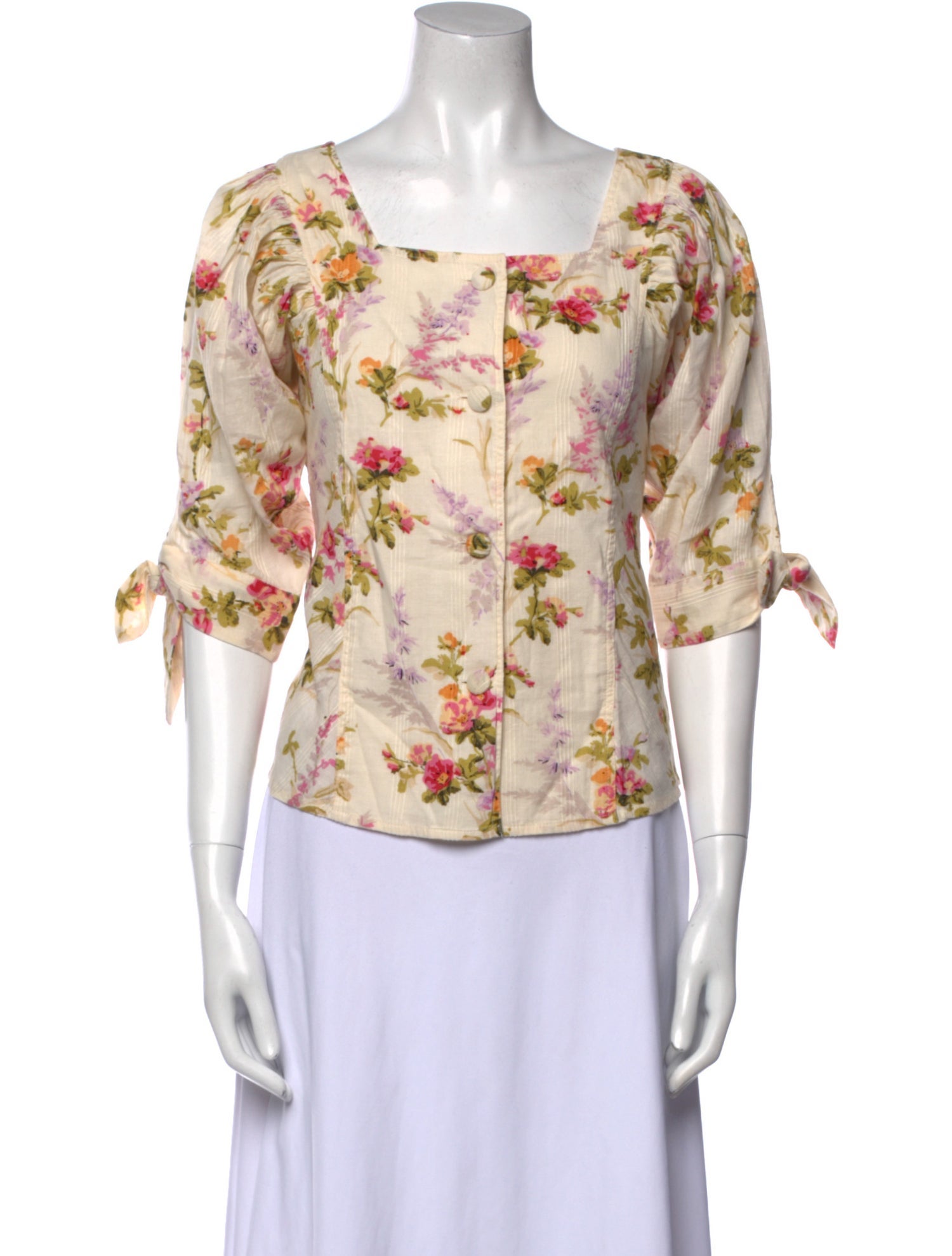 MILLE Floral Print Square Neckline Blouse