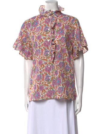 MILLE Floral Print Mock Neck Blouse