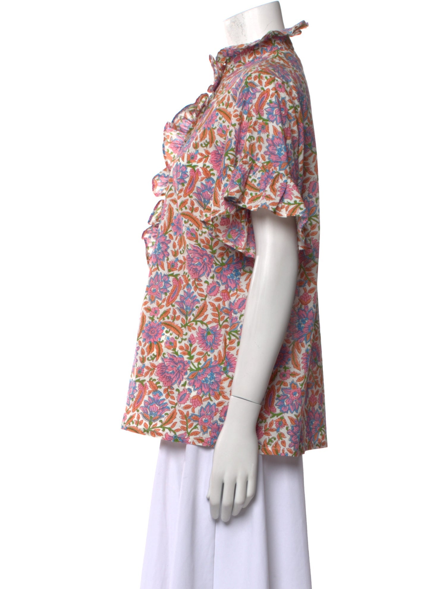 MILLE Floral Print Mock Neck Blouse