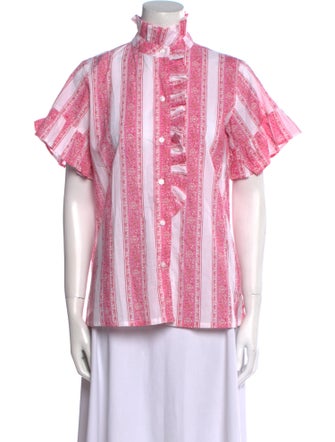 MILLE Floral Print Mock Neck Button-Up Top