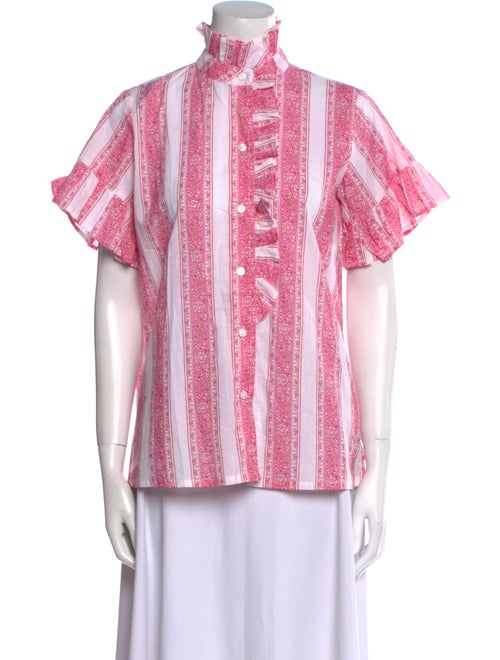 MILLE Floral Print Mock Neck Button-Up Top