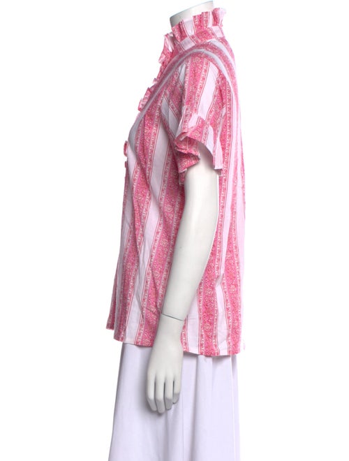 MILLE Floral Print Mock Neck Button-Up Top