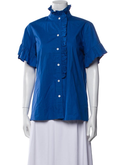 MILLE Mock Neck Short Sleeve Button-Up Top