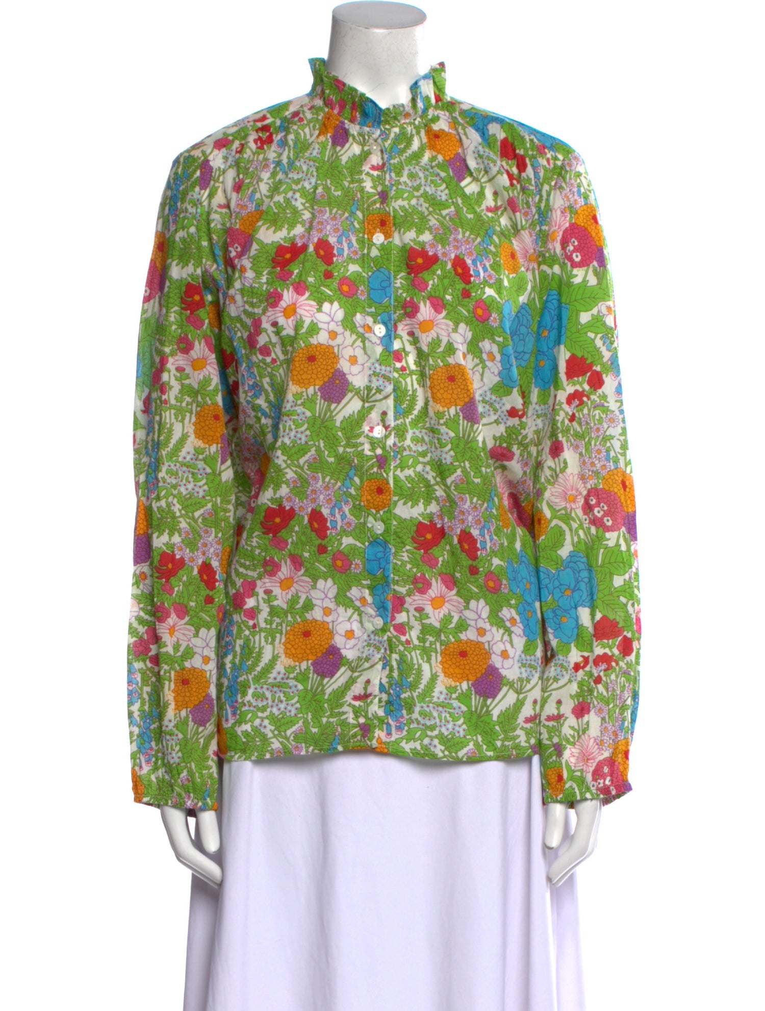 MILLE Floral Print Mock Neck Blouse