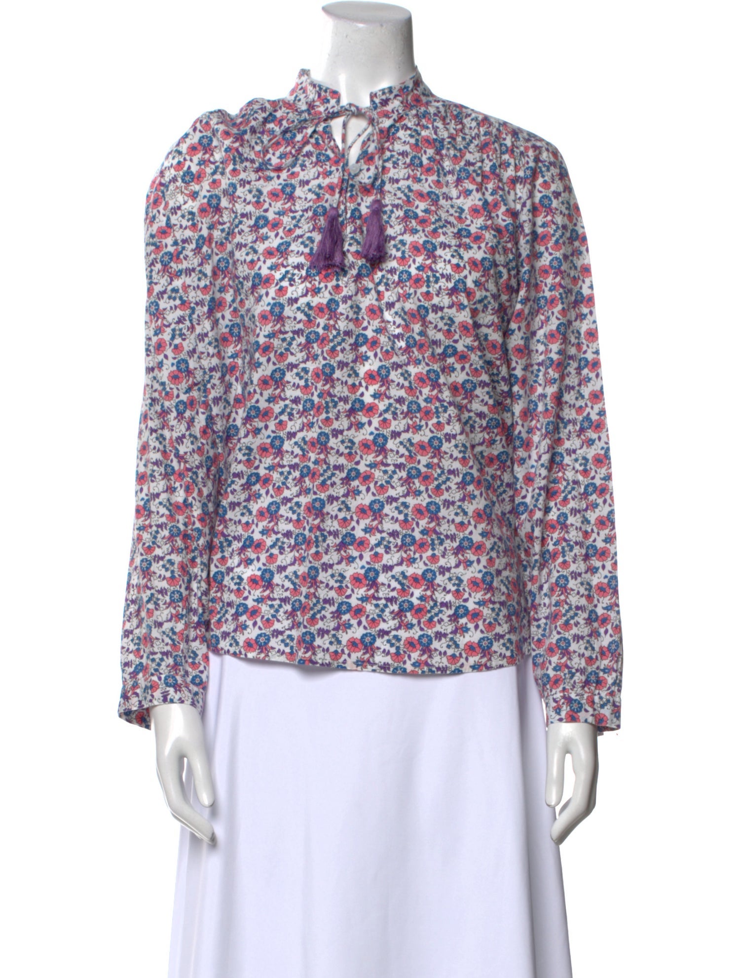 MILLE Floral Print Mock Neck Blouse