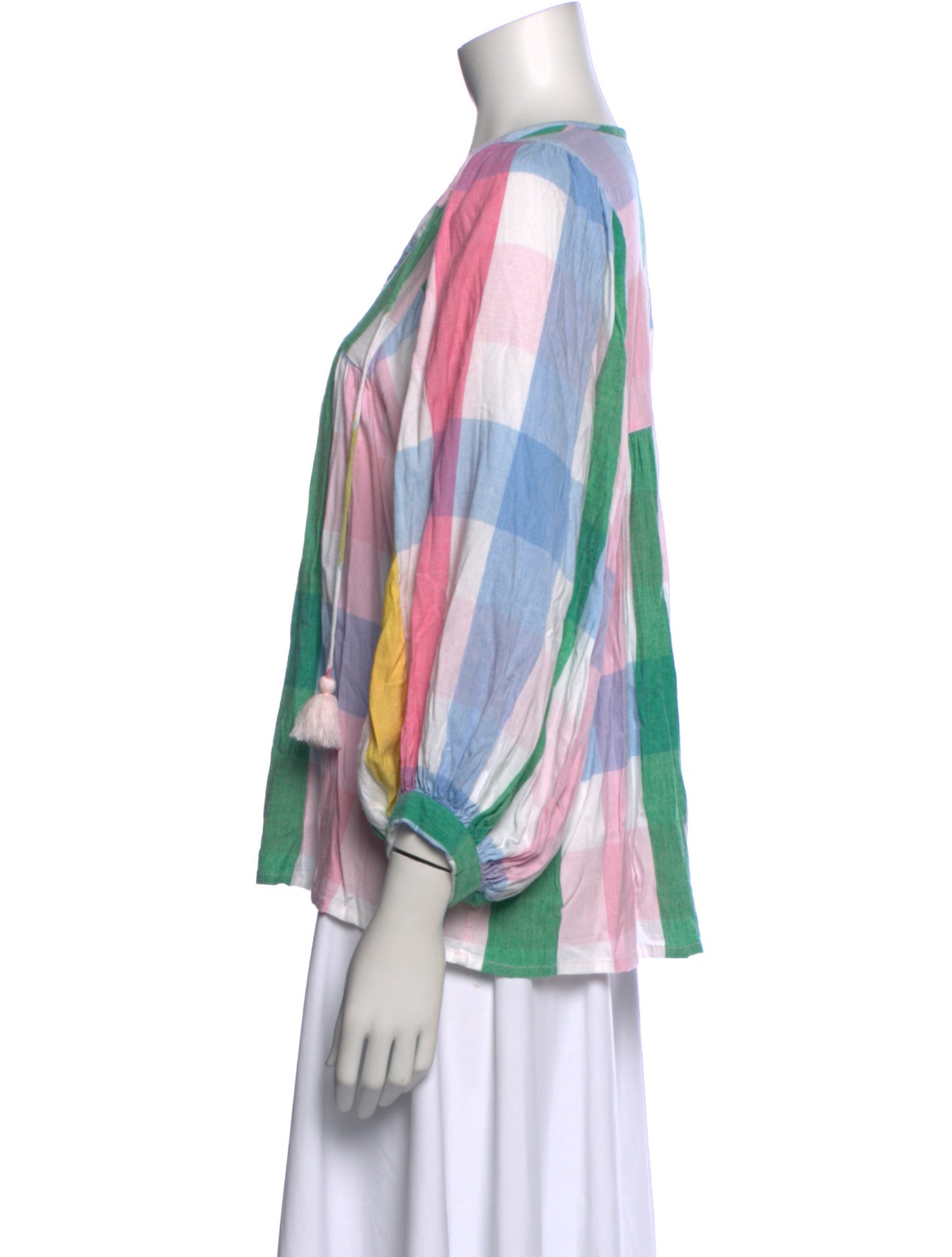 MILLE Plaid Print V-Neck Blouse