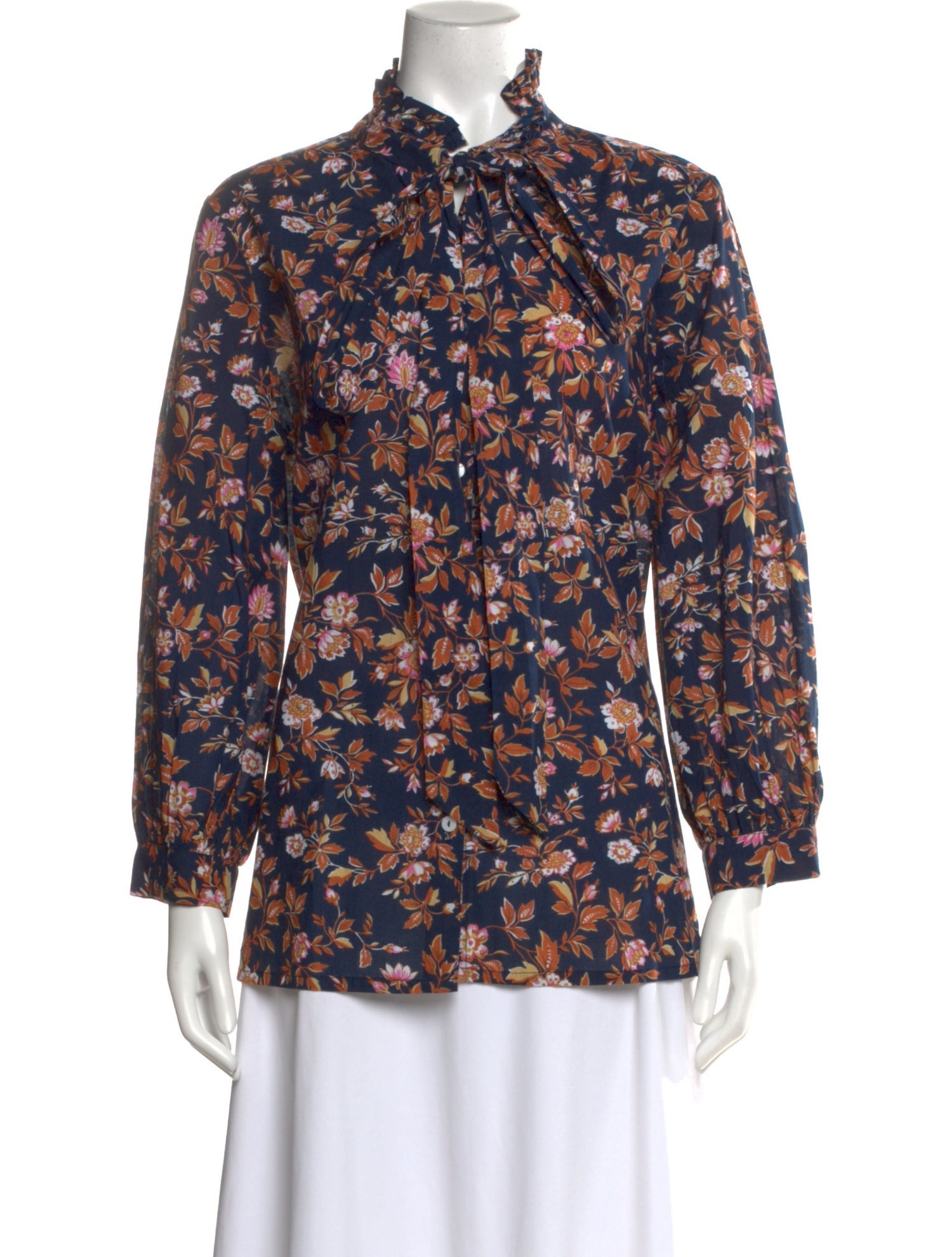 MILLE Floral Print Tie Neck Blouse