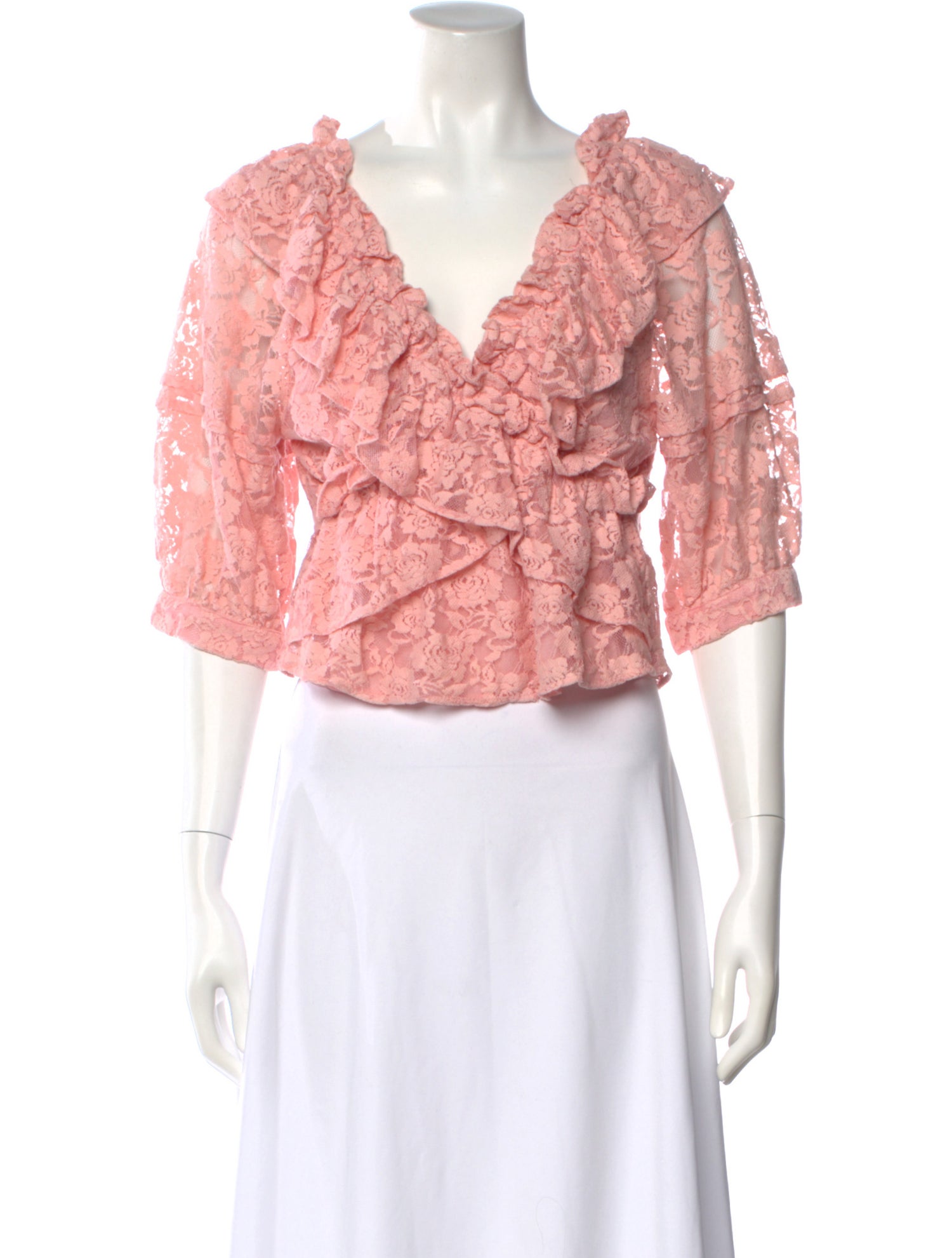 MILLE Lace Pattern V-Neck Blouse