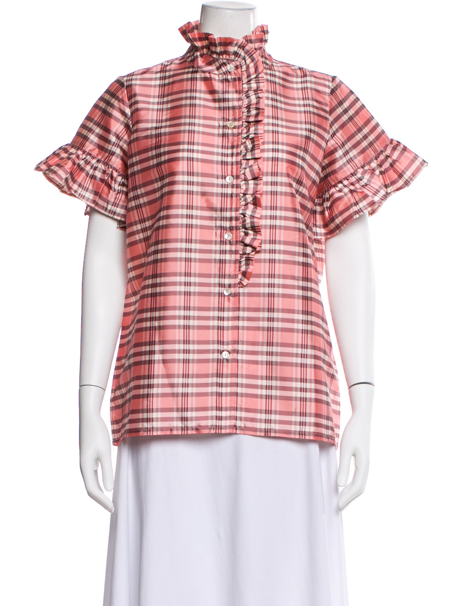 MILLE Plaid Print Short Sleeve Top