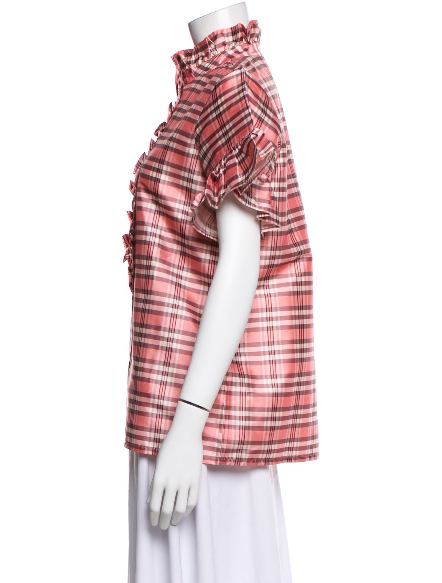 MILLE Plaid Print Short Sleeve Top