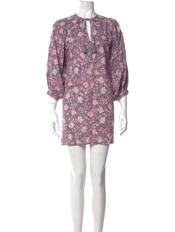 Pre-owned Mille Floral Print Mini Dress In Purple