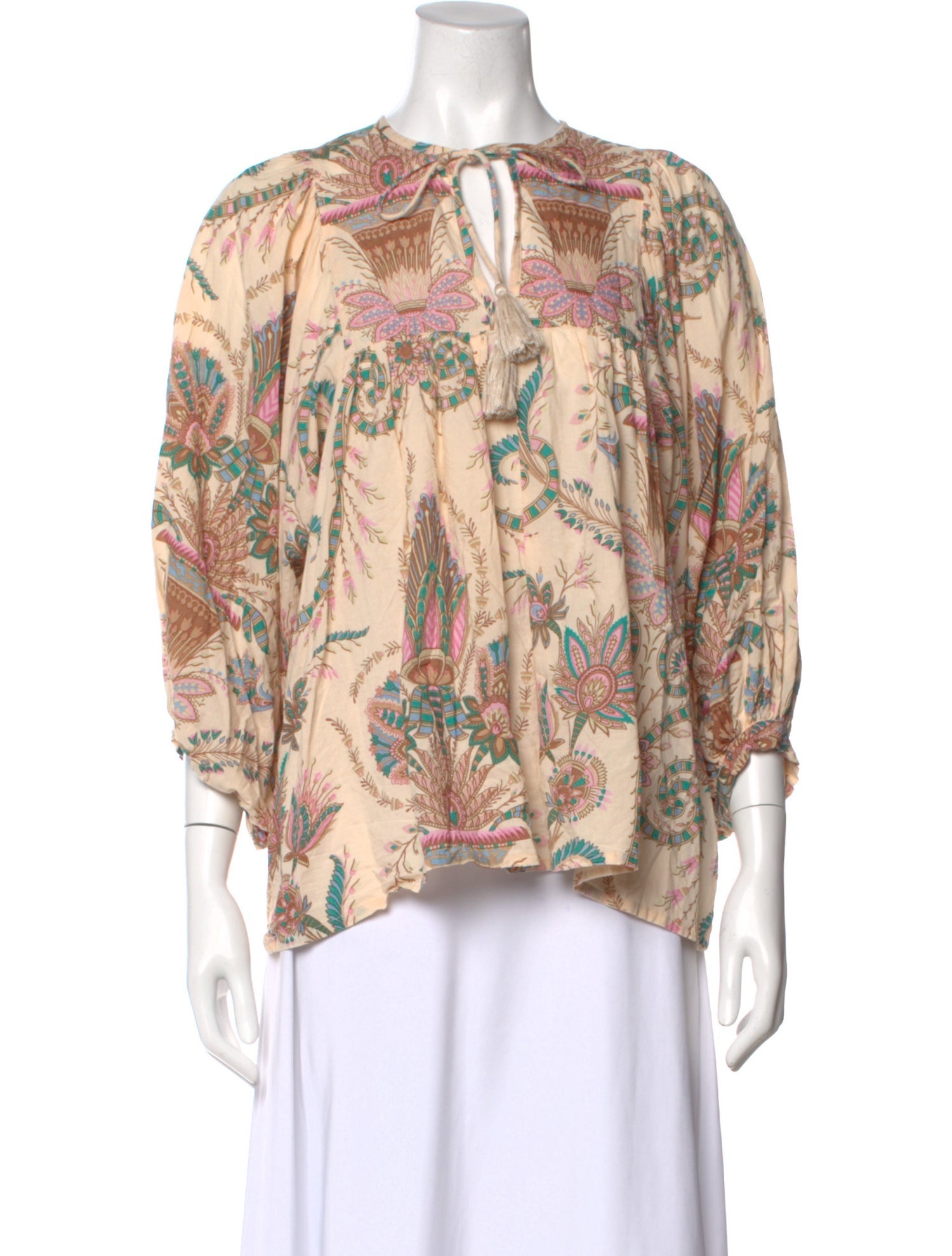 MILLE Floral Print Tie Neck Blouse