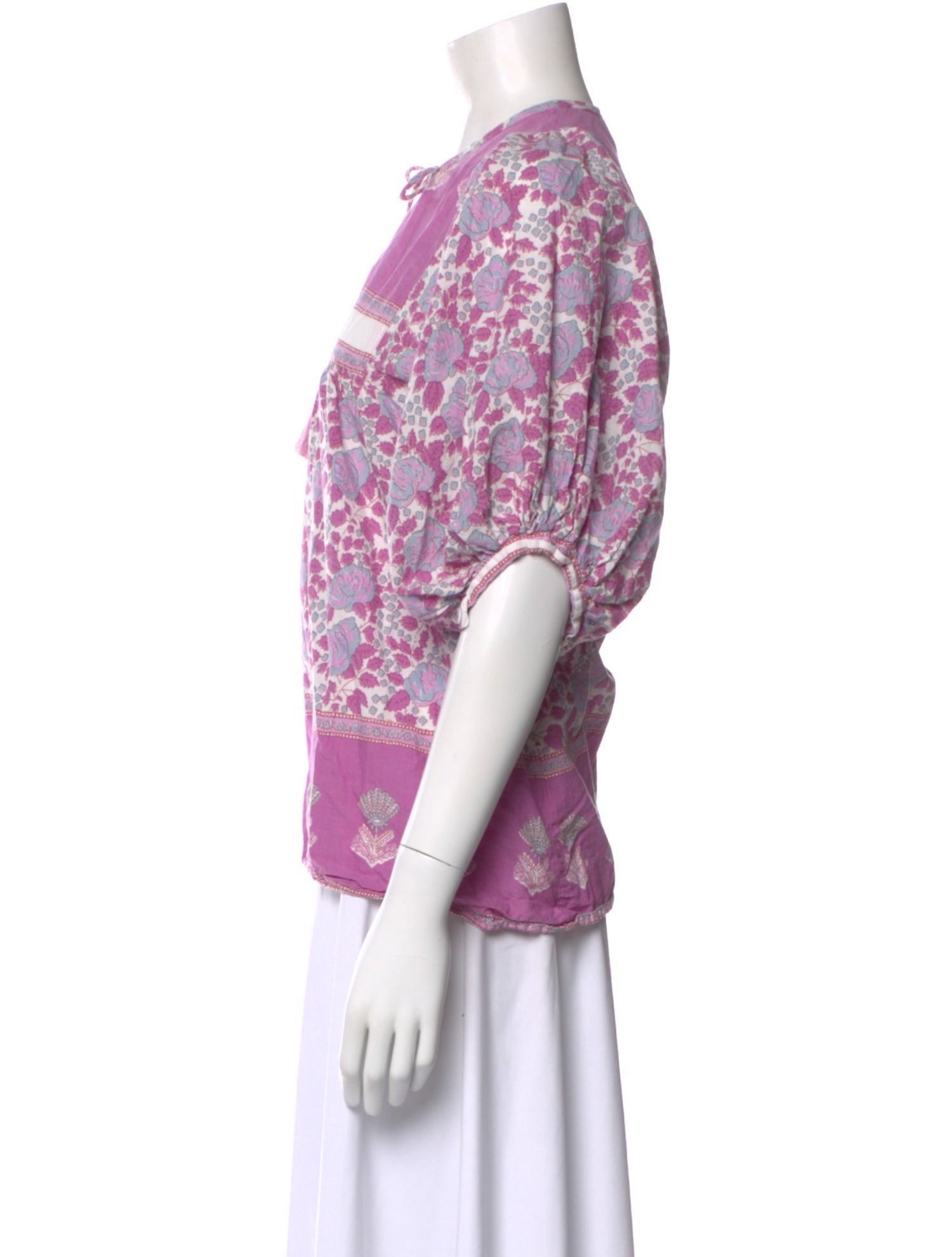 MILLE Floral Print Tie Neck Blouse