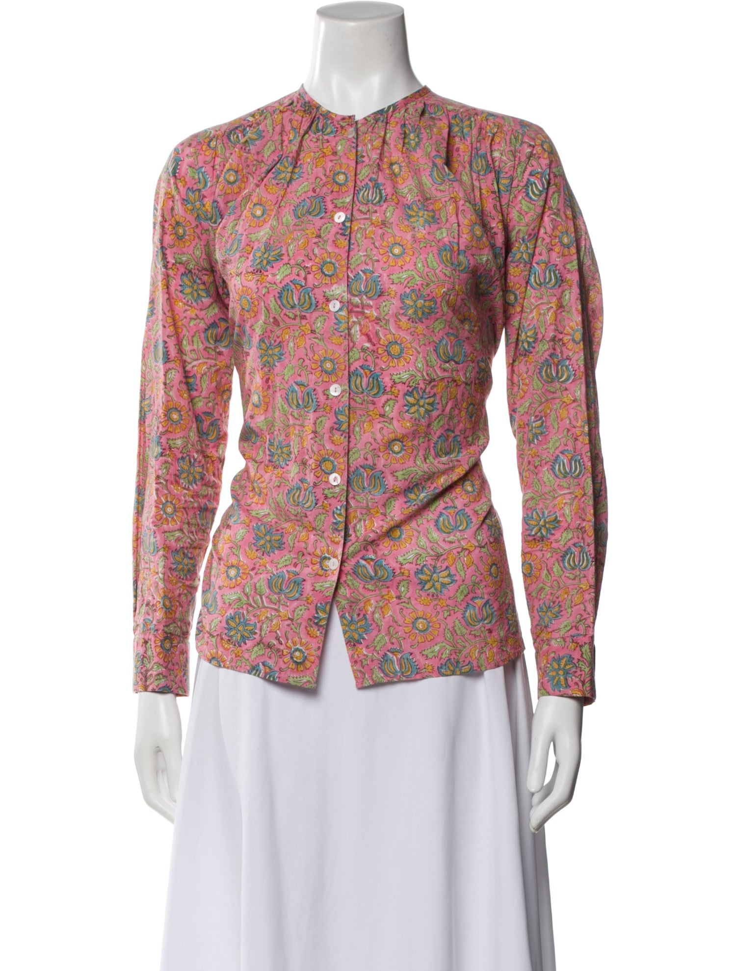 MILLE Floral Print Long Sleeve Button-Up Top
