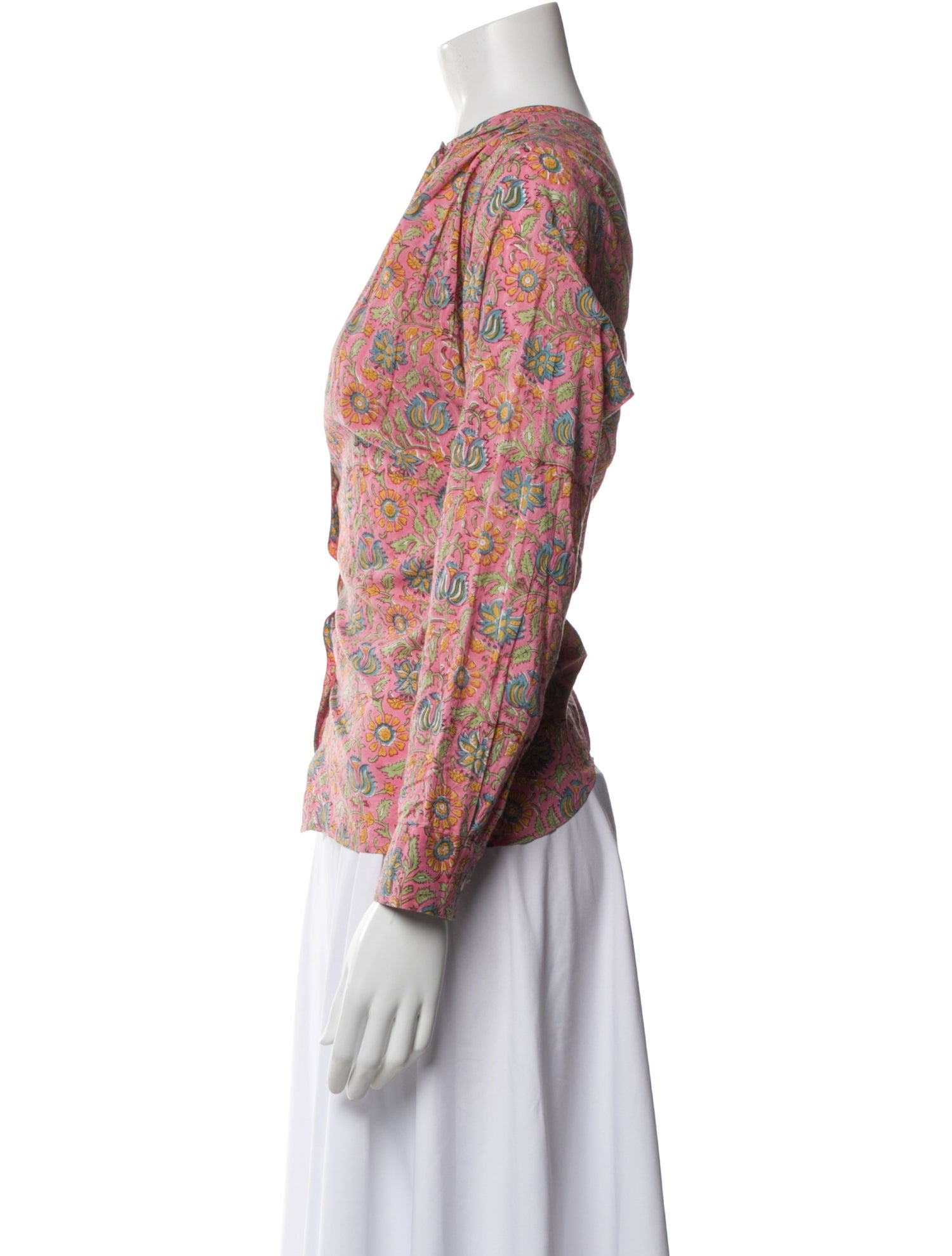 MILLE Floral Print Long Sleeve Button-Up Top