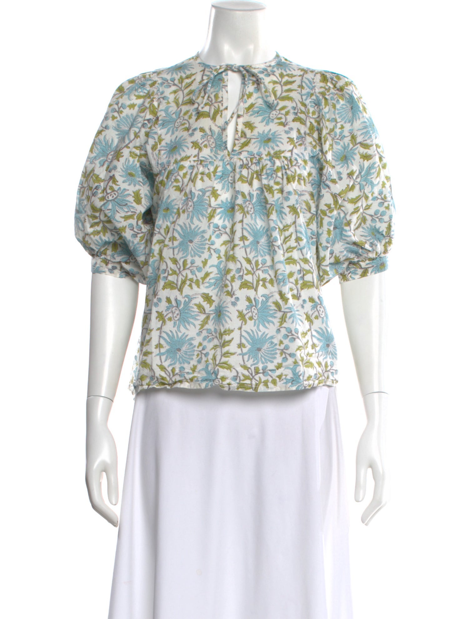 MILLE Floral Print Tie Neck Top