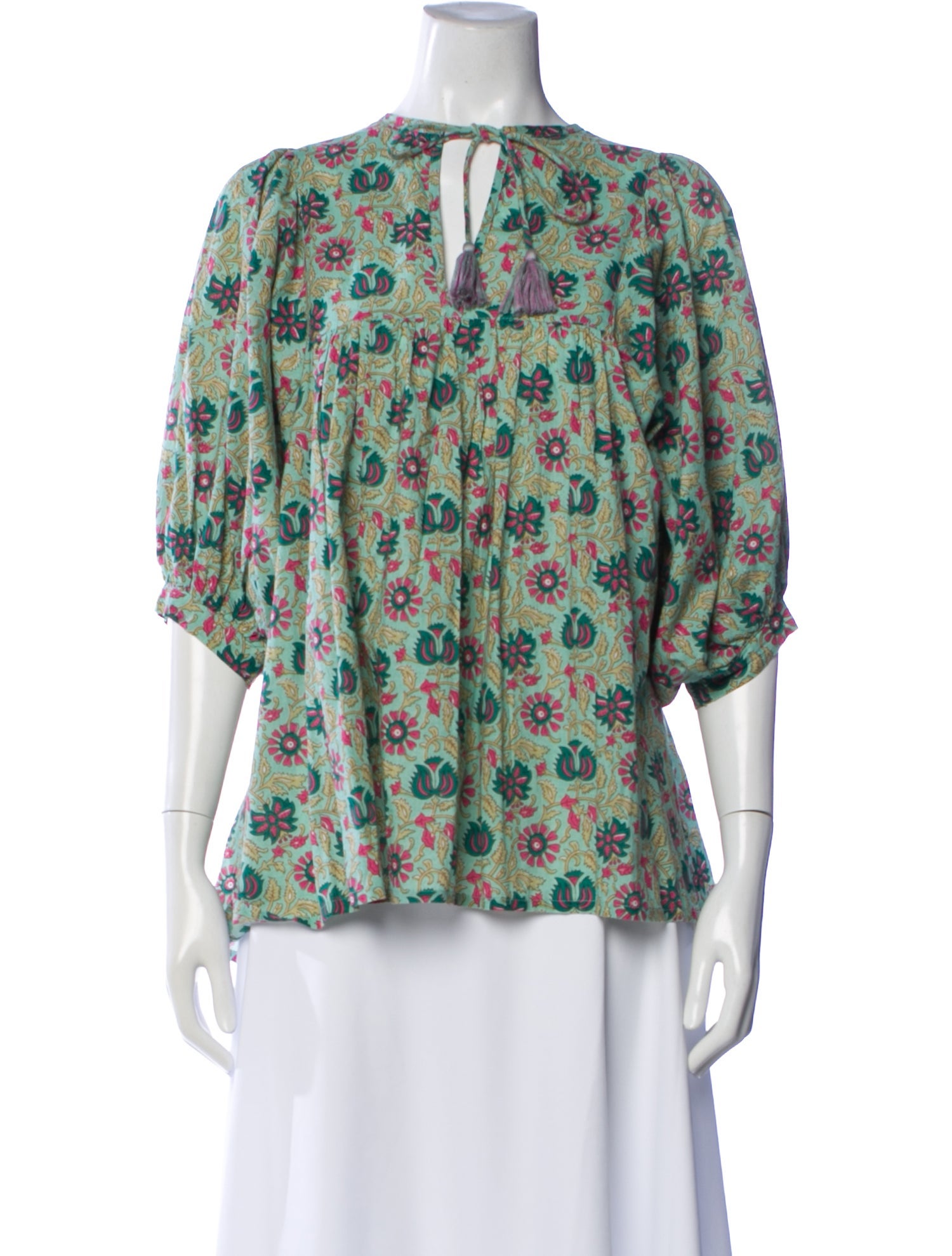 MILLE Floral Print Tie Neck Top