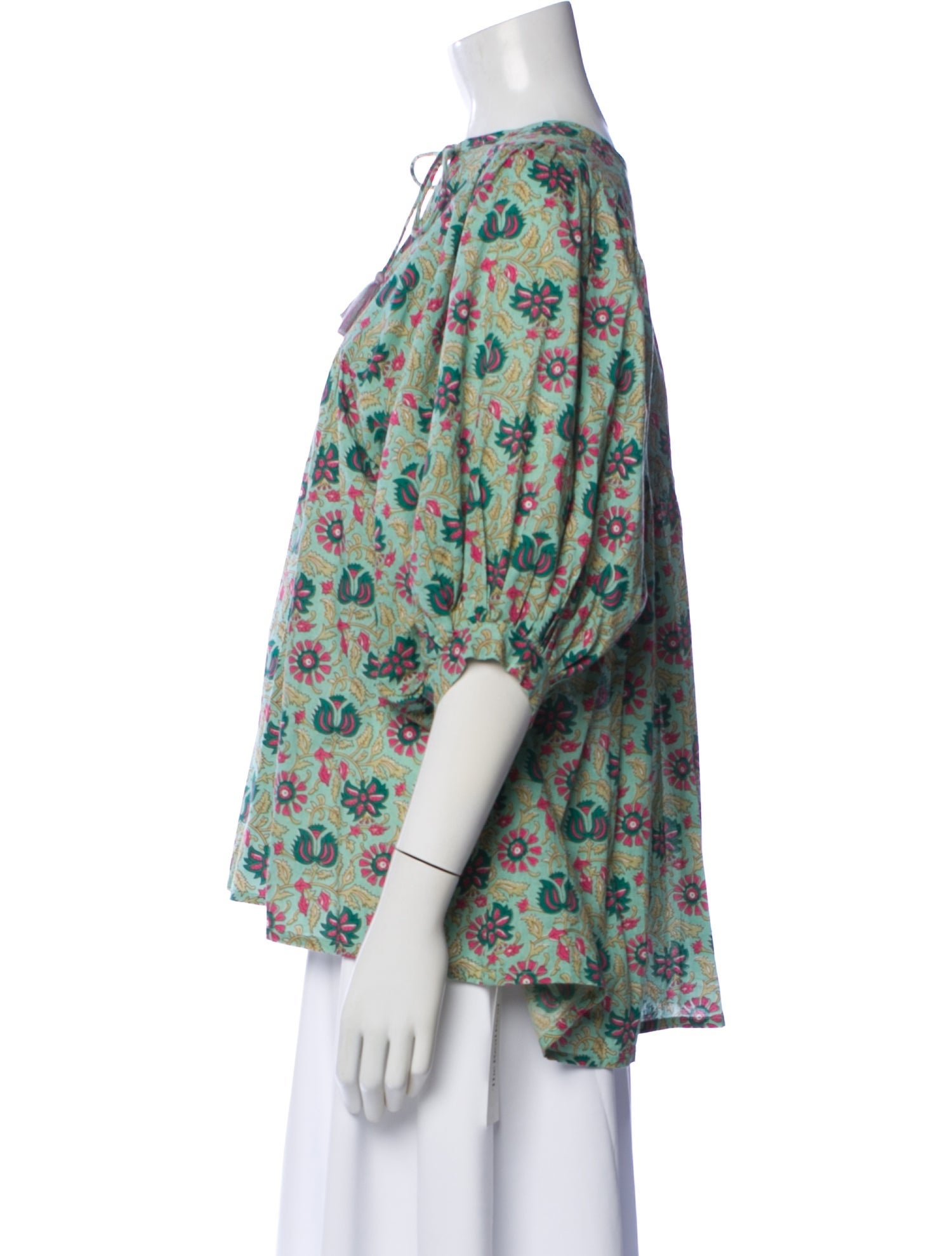 MILLE Floral Print Tie Neck Top