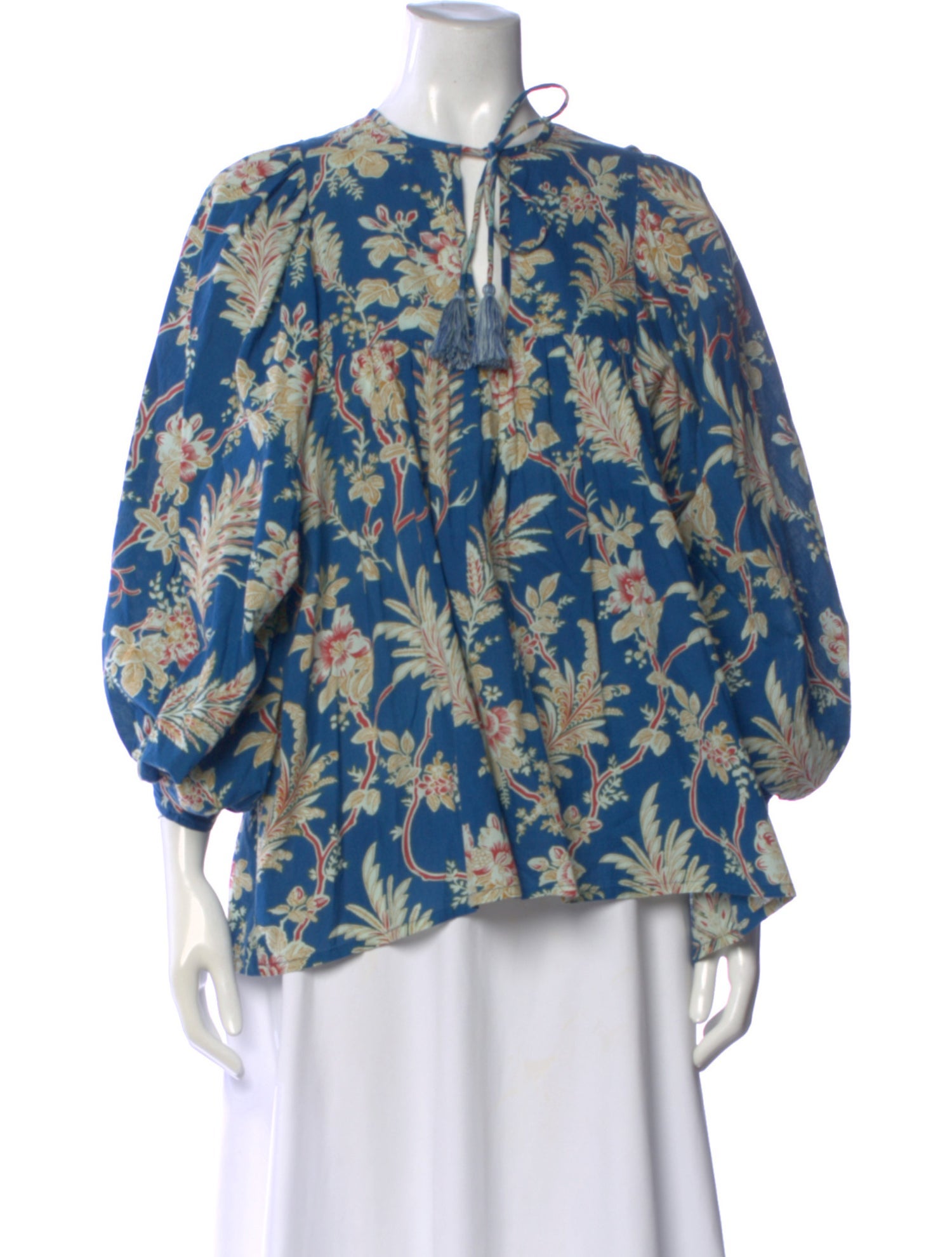 MILLE Floral Print Tie Neck Blouse