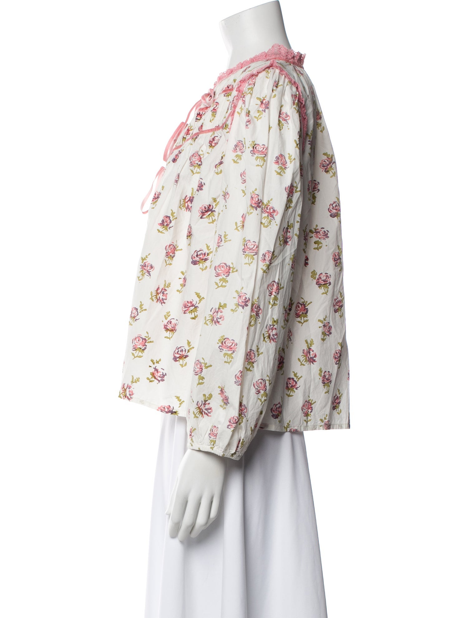 MILLE Floral Print Tie Neck Blouse