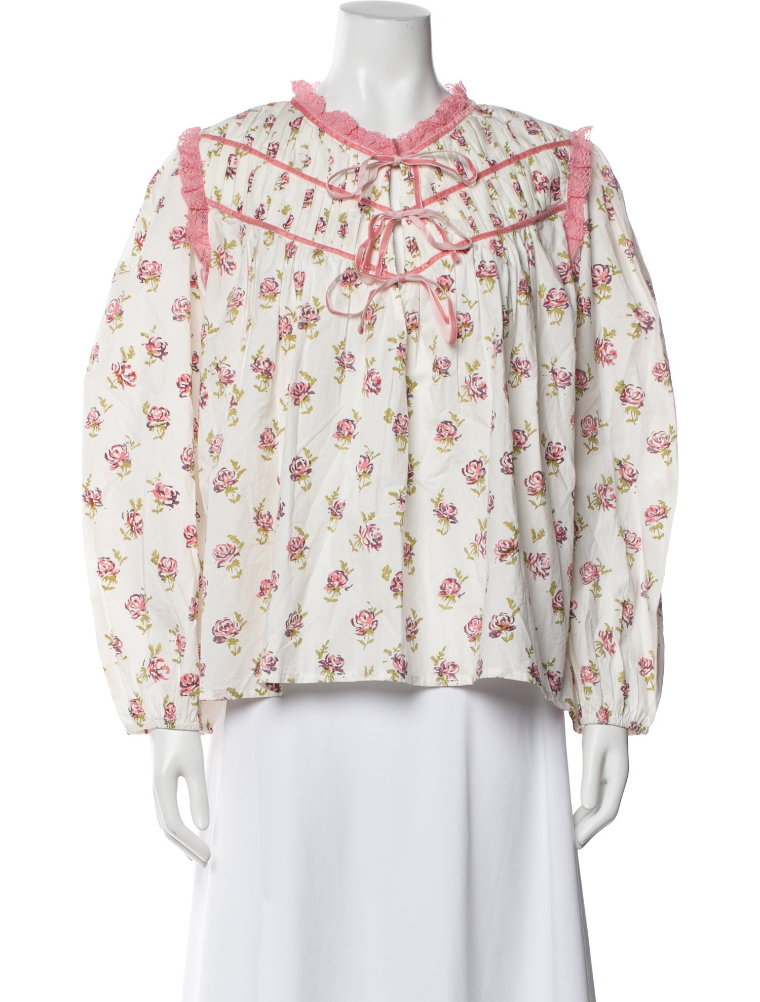 MILLE Floral Print Tie Neck Blouse