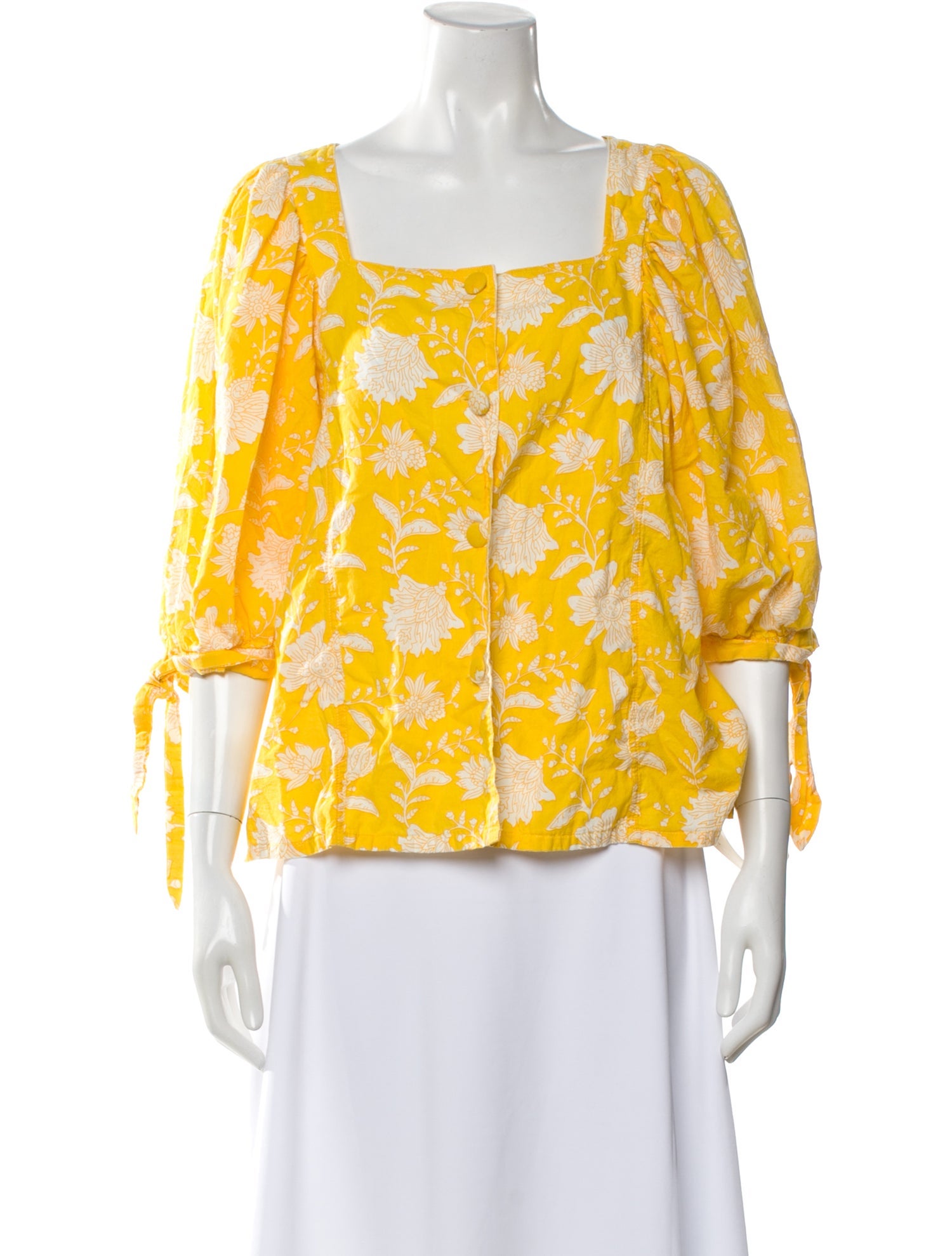 MILLE Floral Print Square Neckline Top