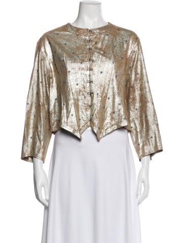 Pre-owned Magnolia Pearl Linen Printed Evening Jacket In Multi