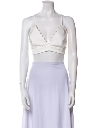 Nadine Merabi V-Neck Sleeveless Crop Top