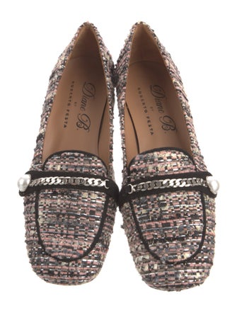 Roberto Festa Tweed Pattern Chain-Link Accents Loafers