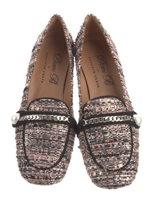 Roberto Festa Tweed Pattern Chain-Link Accents Loafers