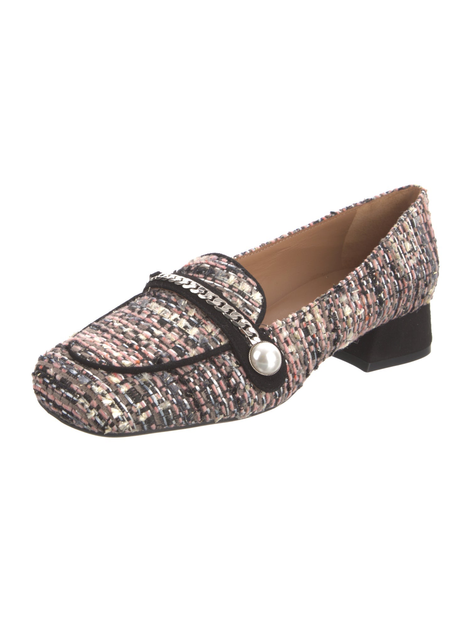 Roberto Festa Tweed Pattern Chain-Link Accents Loafers