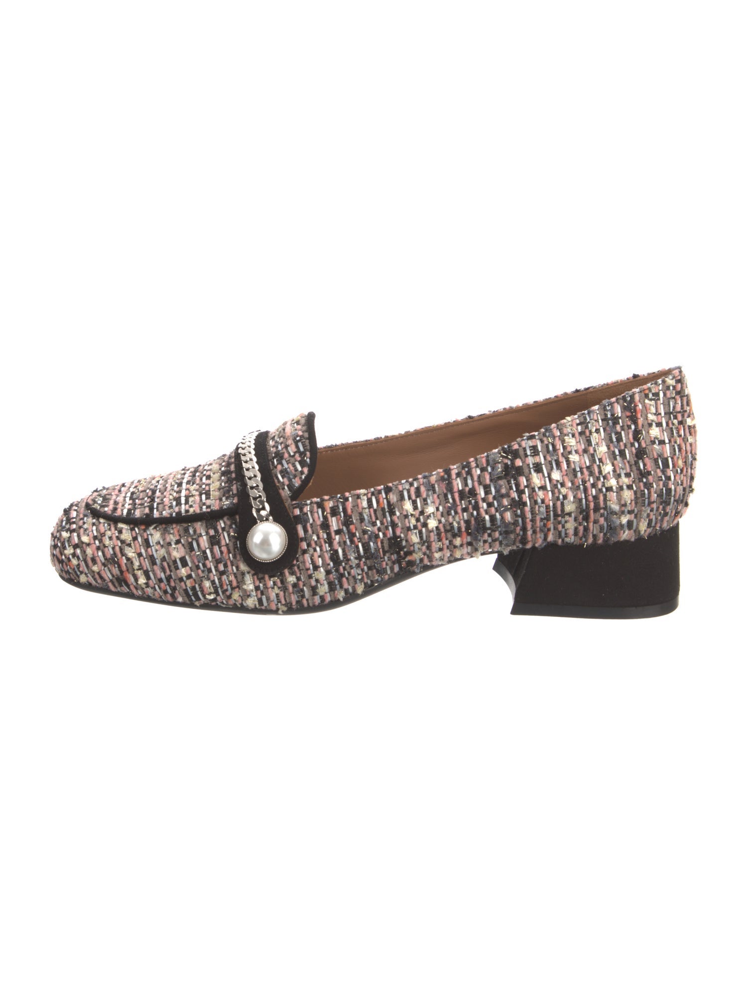 Roberto Festa Tweed Pattern Chain-Link Accents Loafers