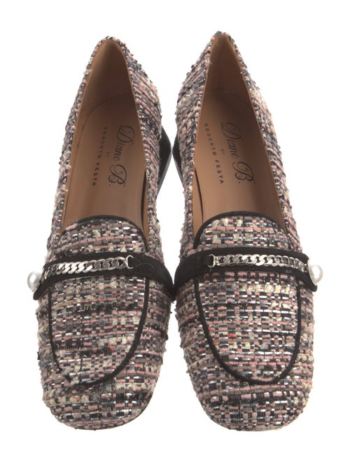 Roberto Festa Tweed Pattern Chain-Link Accents Loafers