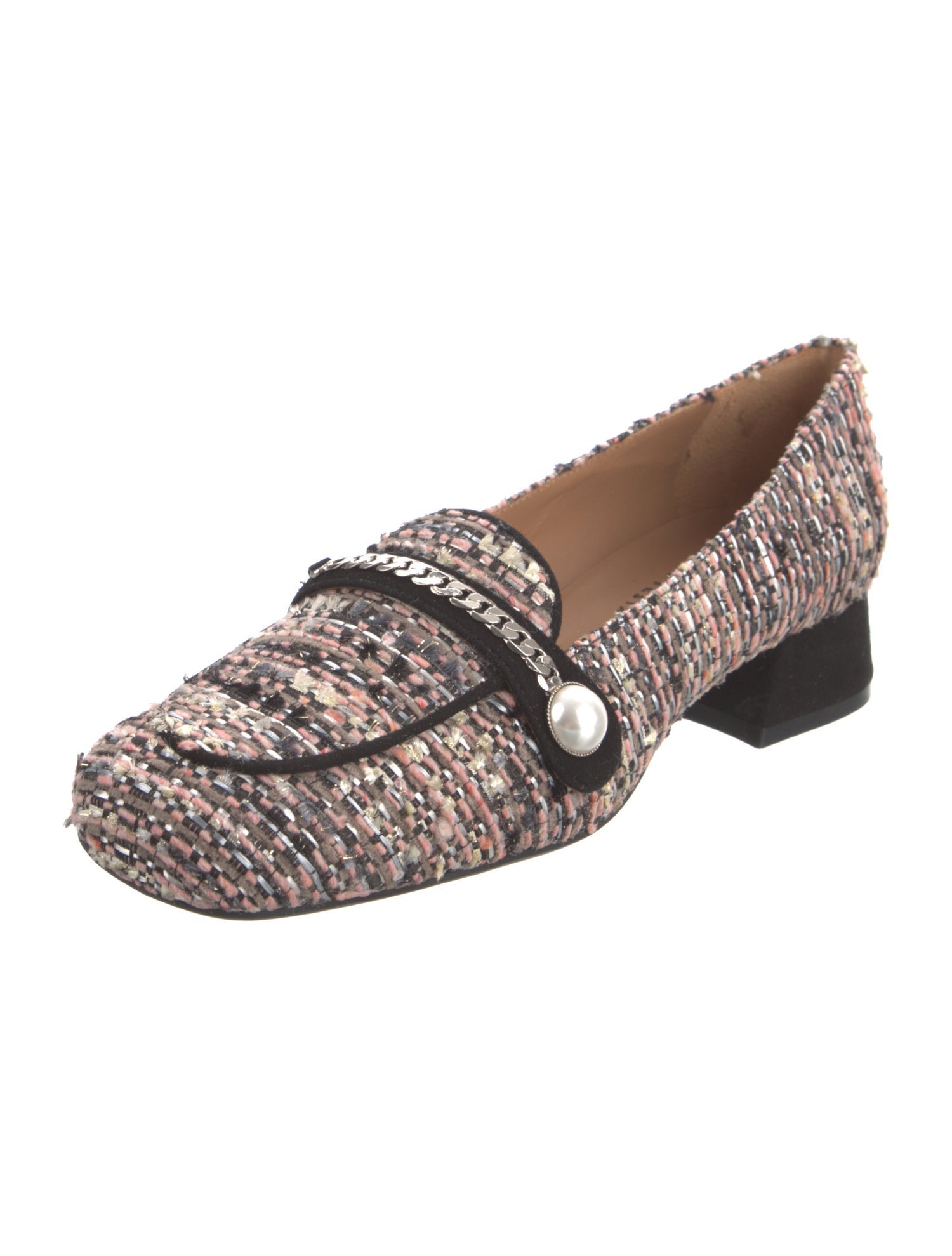 Roberto Festa Tweed Pattern Chain-Link Accents Loafers