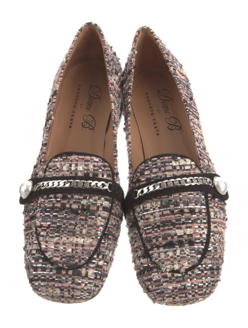 Roberto Festa Tweed Pattern Chain-Link Accents Loafers