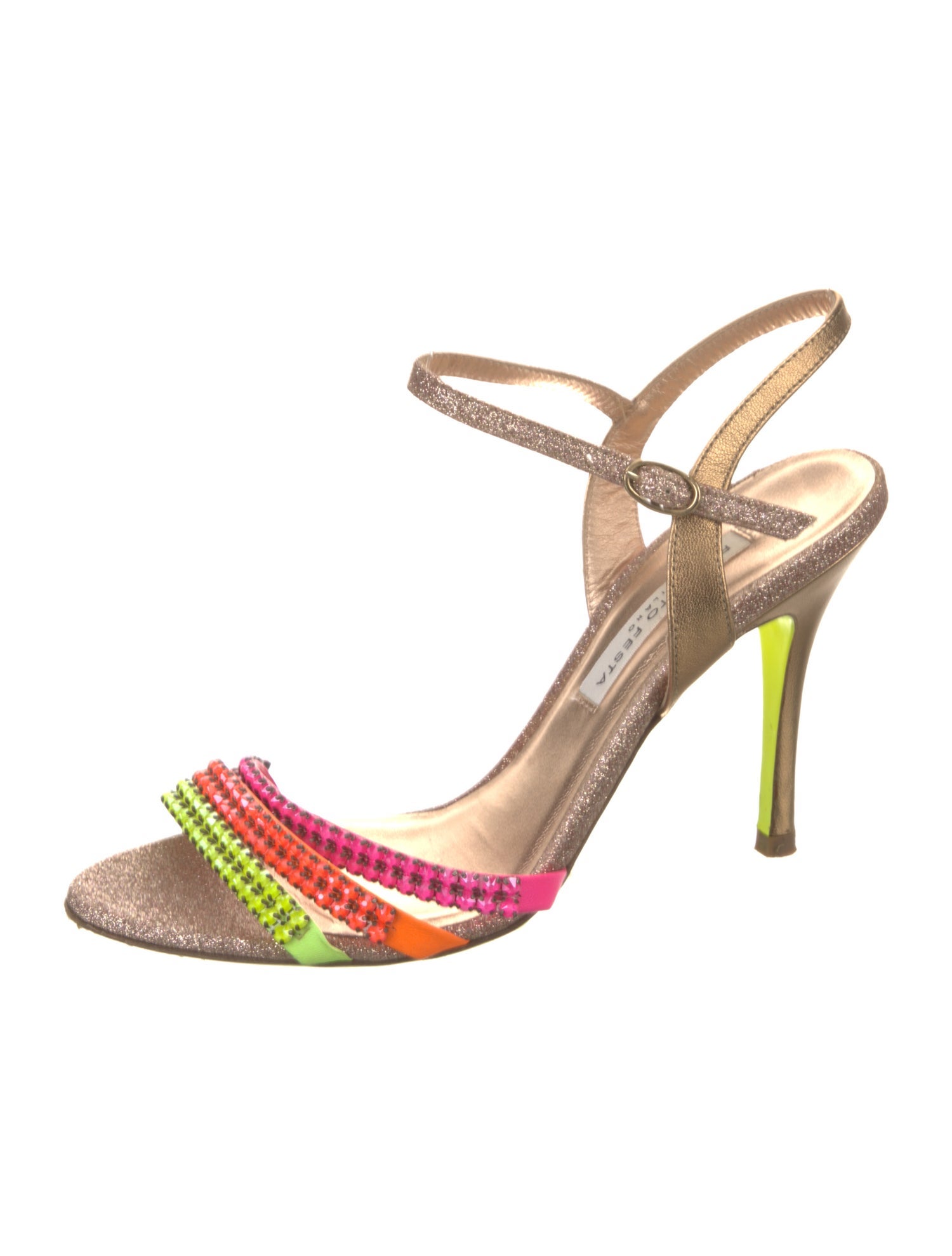 Roberto Festa Leather Colorblock Pattern Slingback Sandals