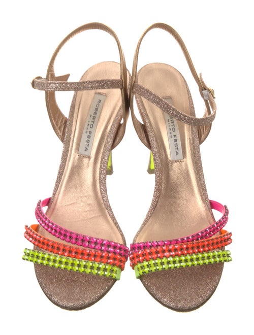 Roberto Festa Leather Colorblock Pattern Slingback Sandals
