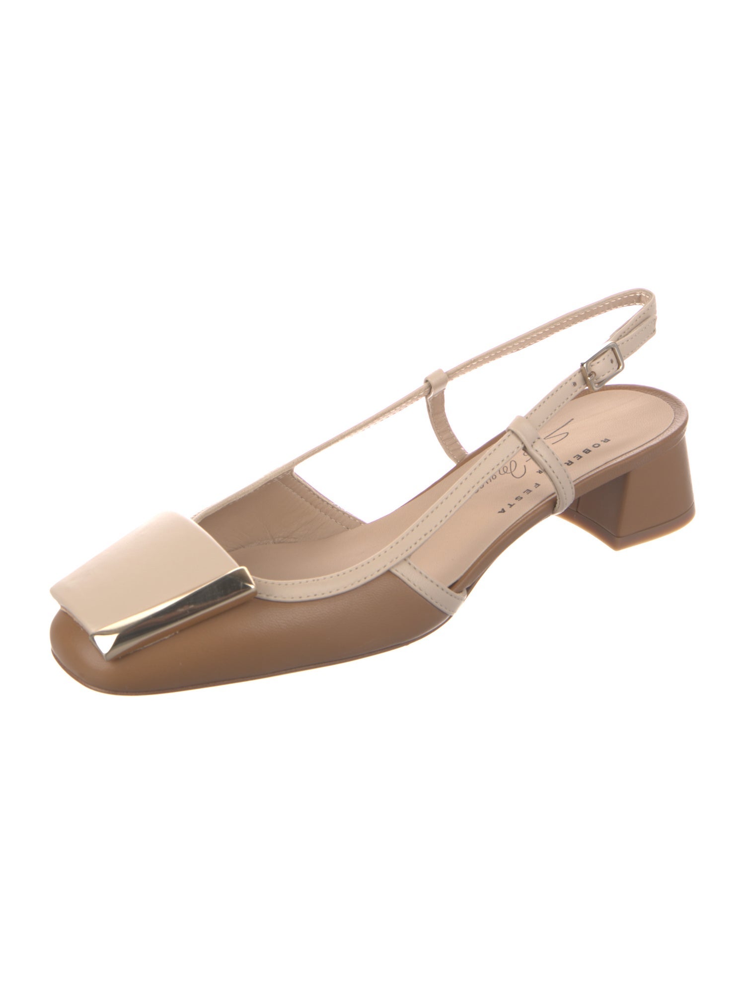 Roberto Festa Leather Colorblock Pattern Slingback Pumps