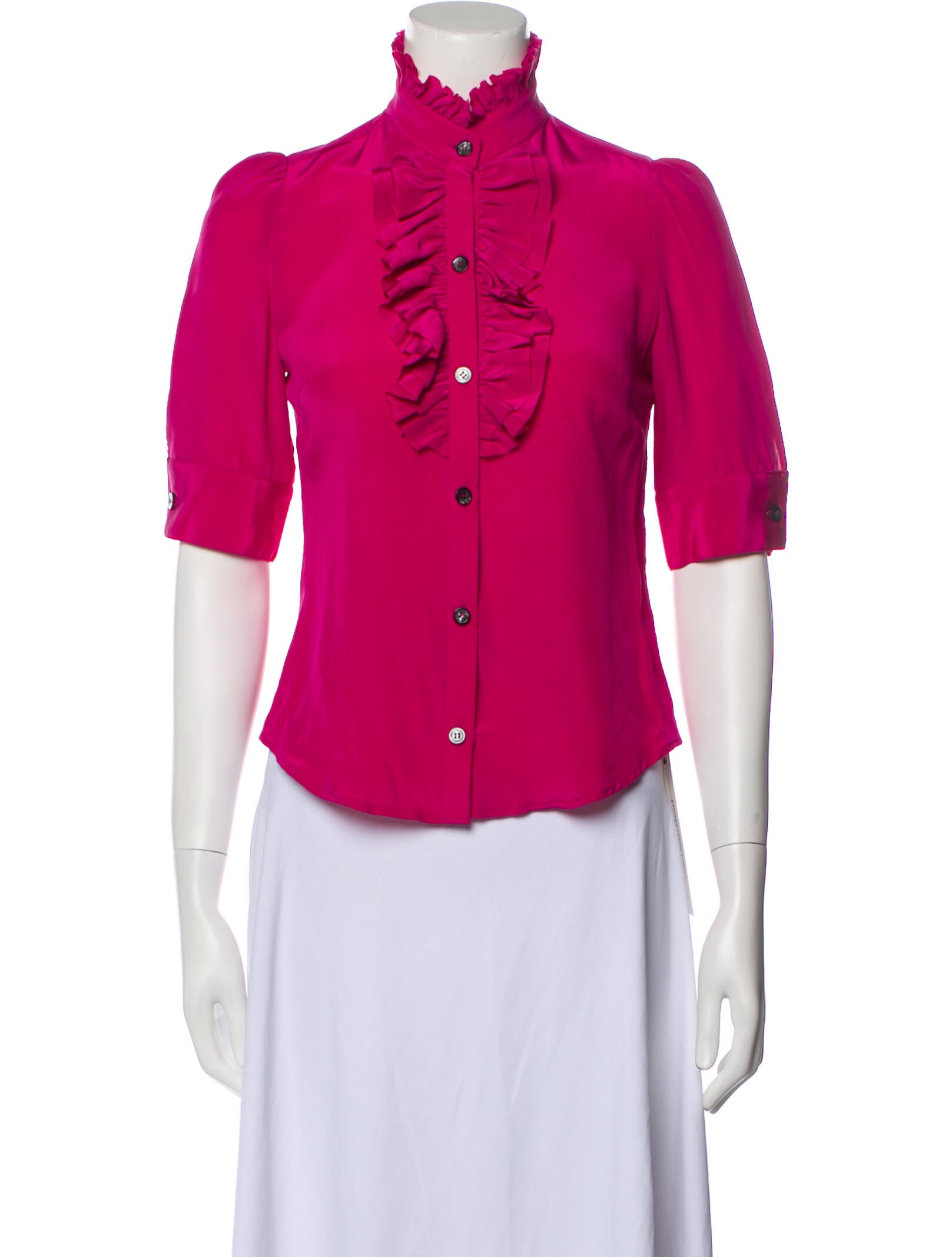 SIR. Mock Neck Short Sleeve Button-Up Top