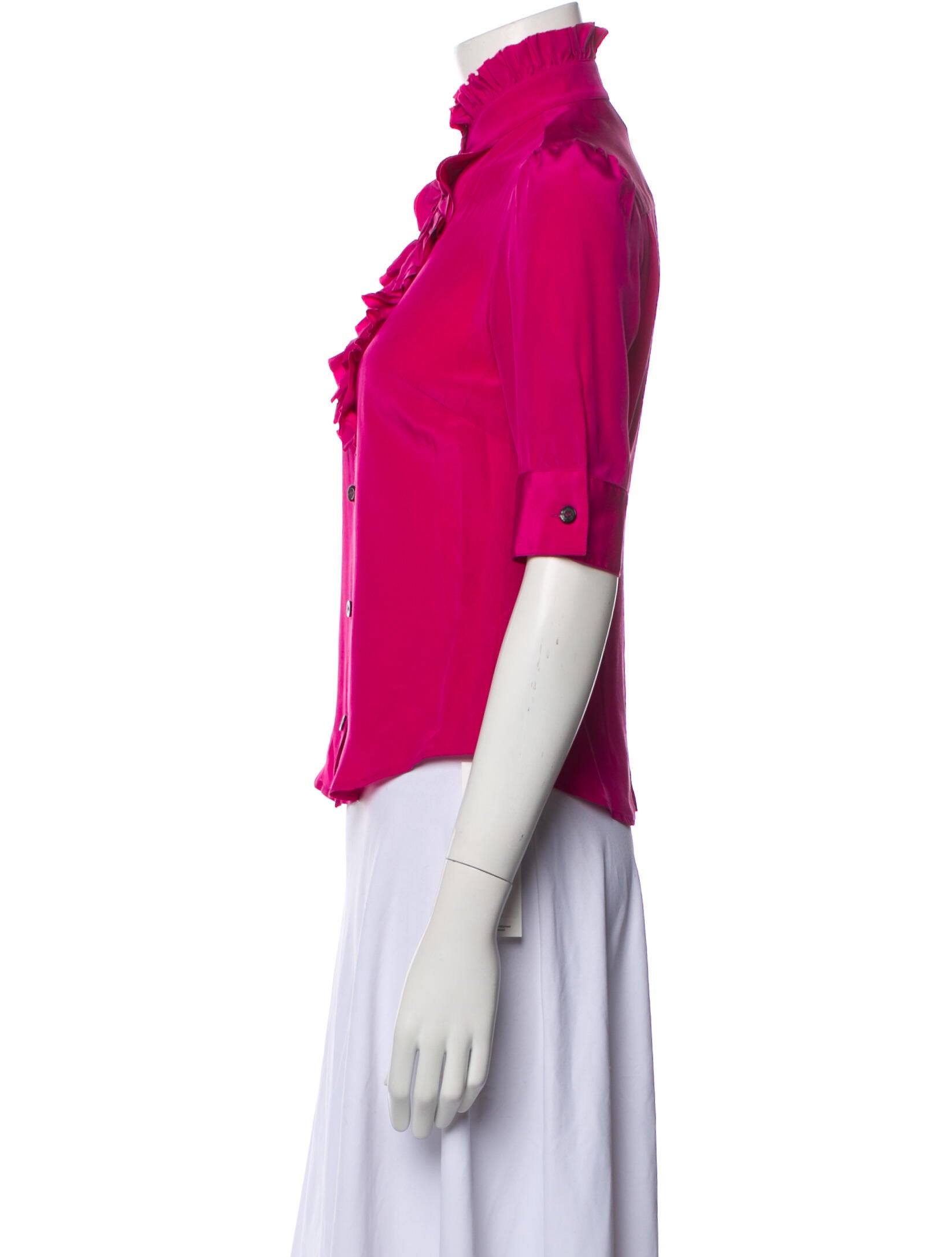 SIR. Mock Neck Short Sleeve Button-Up Top