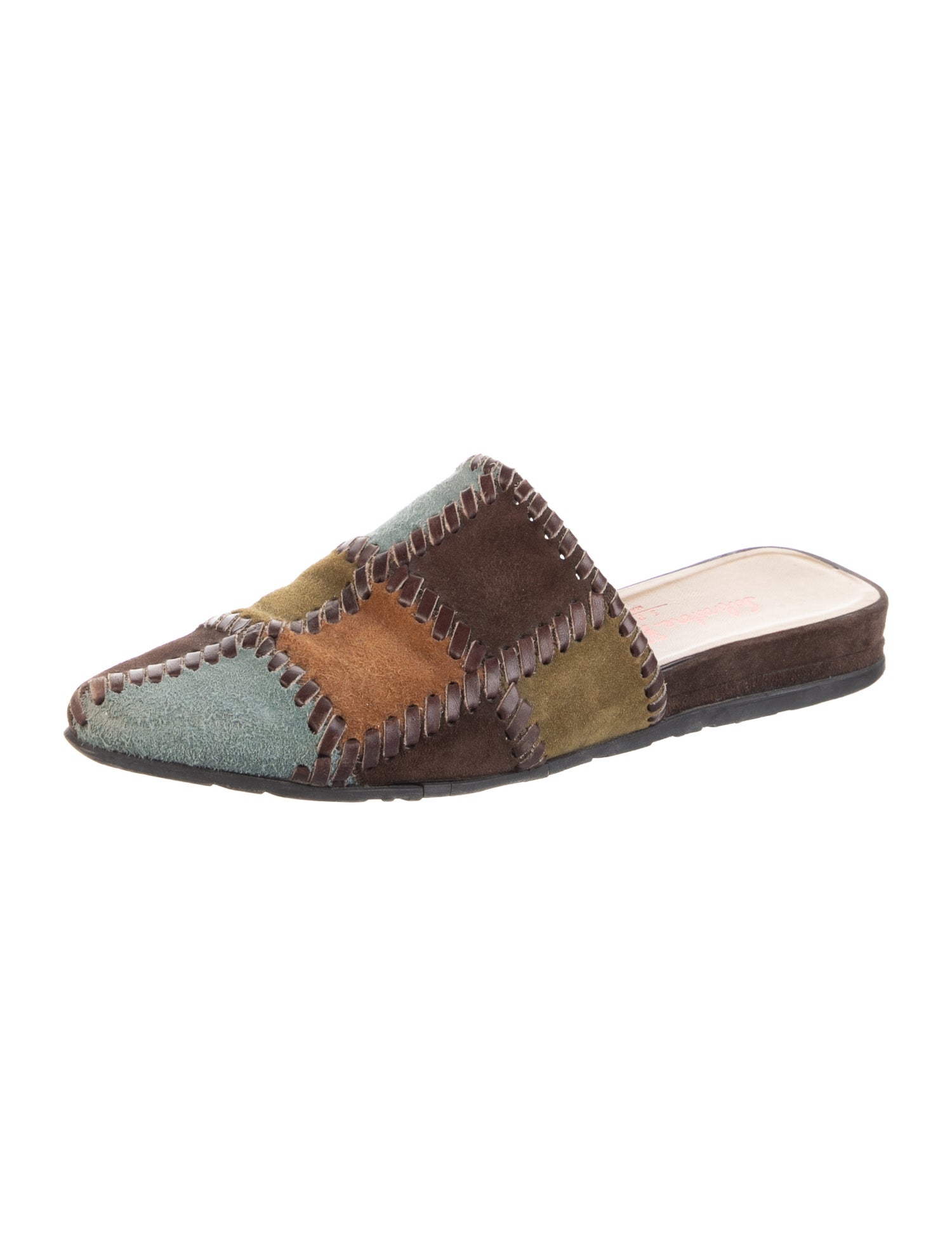 Salvatore Ferragamo Sport Suede Colorblock Pattern Mules