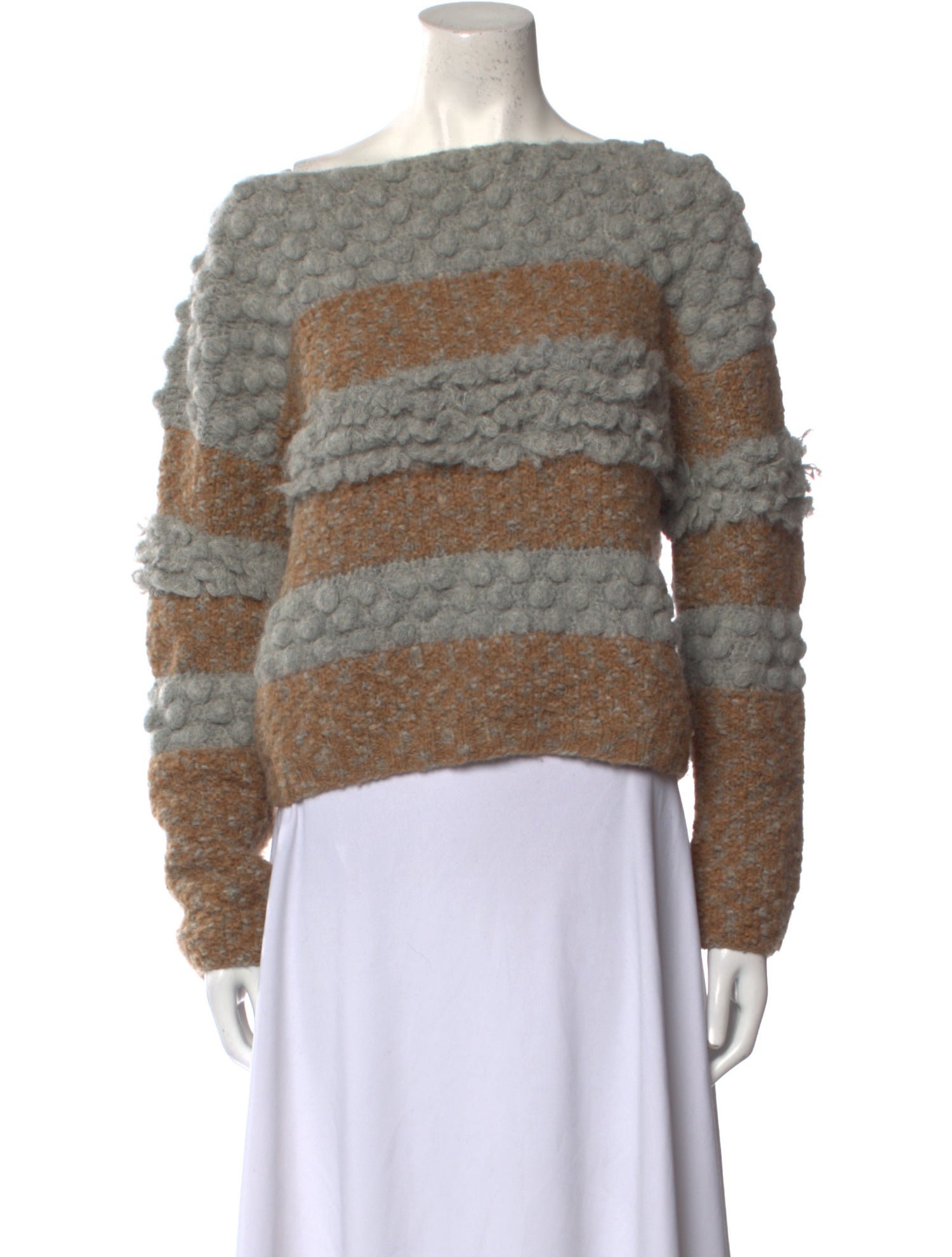 Stella Pardo Striped Bateau Neckline Sweater