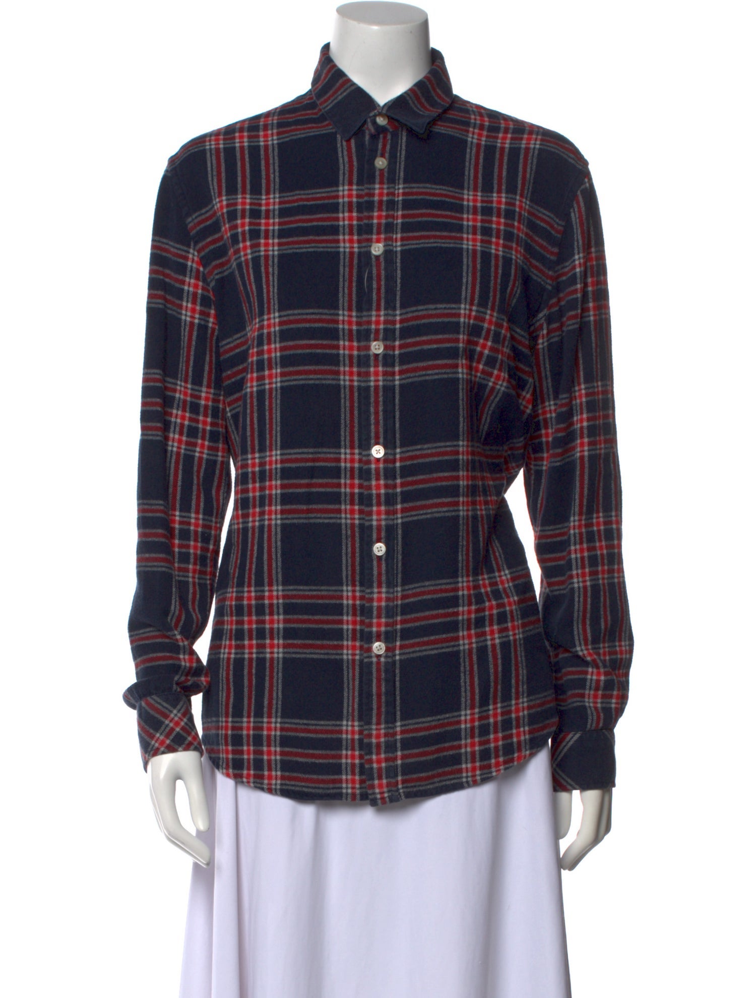 Samsøe & Samsøe Plaid Print Long Sleeve Button-Up Top