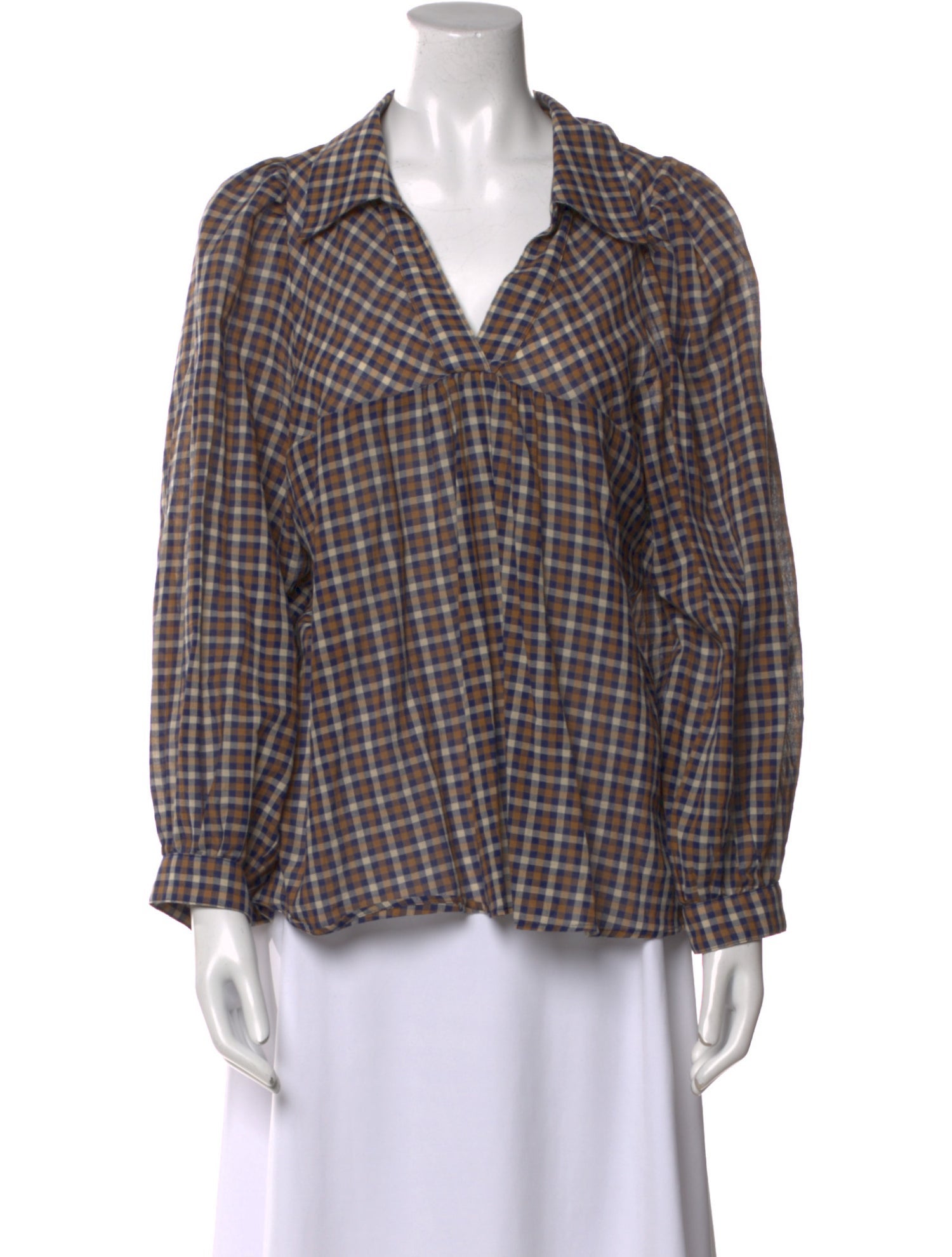 Samsøe & Samsøe Plaid Print V-Neck Button-Up Top