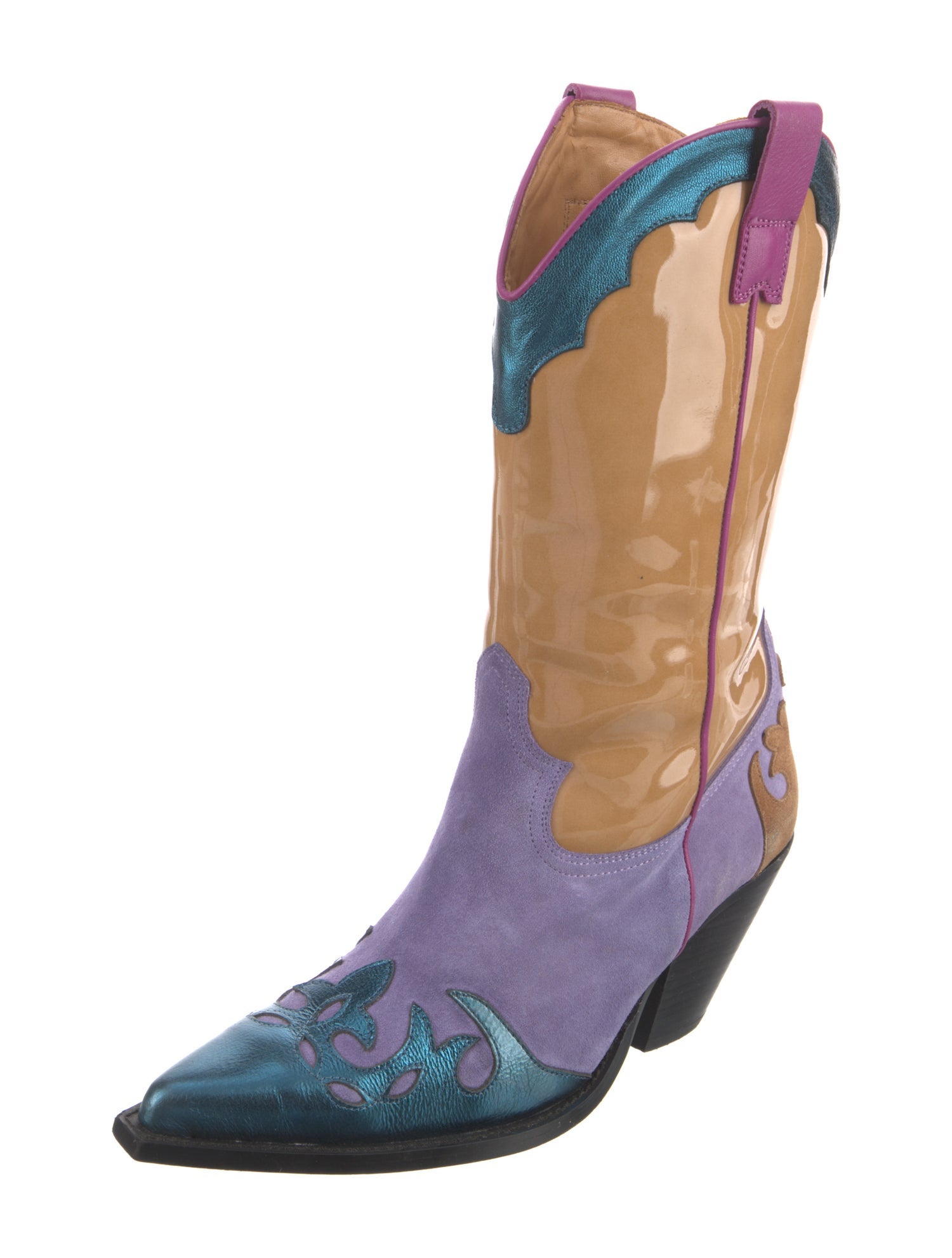 Toral Suede Colorblock Pattern Western Boots