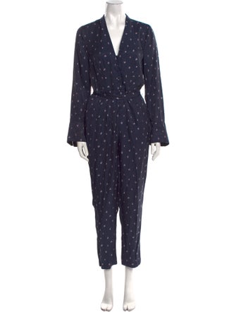 Tailored by Rebecca Taylor Printed Plunge Neckline Jumpsuit
